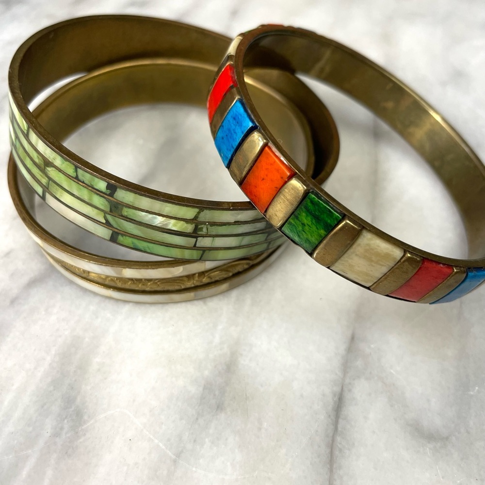 3 Stackable Vintage Brass Bangles - image 2